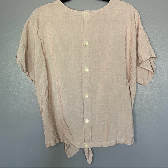 Madewell Button Back Tie Tee in Stripe Red Warm Nutmeg sz XL - Picture 9 of 14